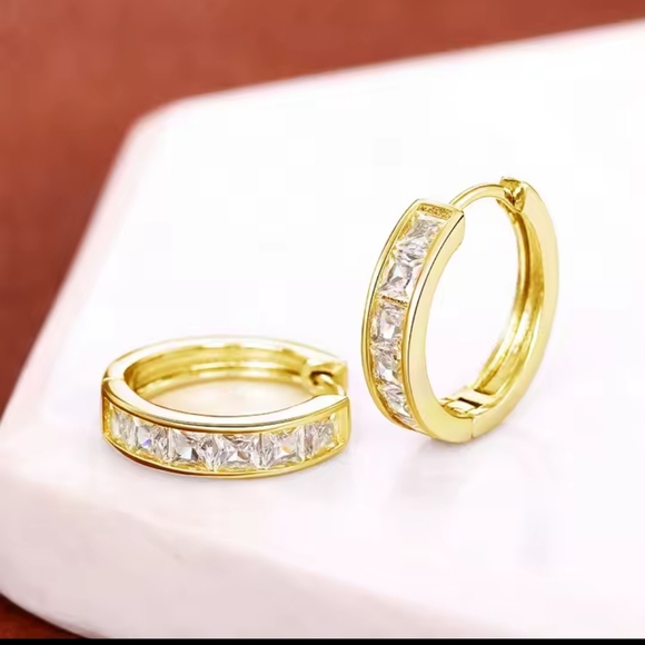 Gold Hoop Earrings For Women Rhinestone New f18 - Picture 3 of 5